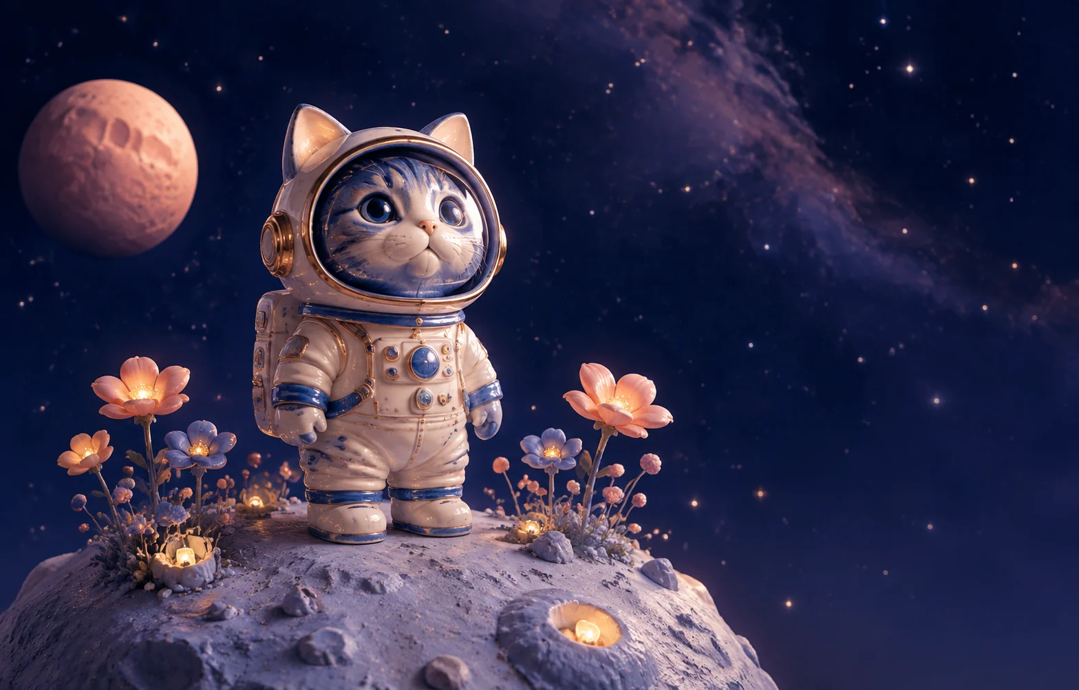 Ceramic astronaut cat picture prepared for a Gemini sparkle logo cleanup example