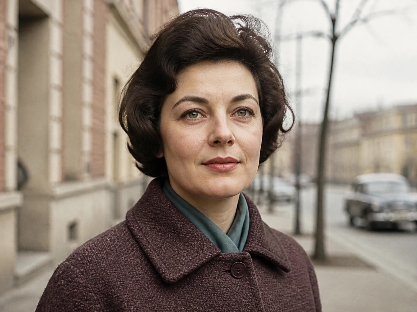 Scanned 1960s portrait with visible hair, skin, wool, and film-grain detail