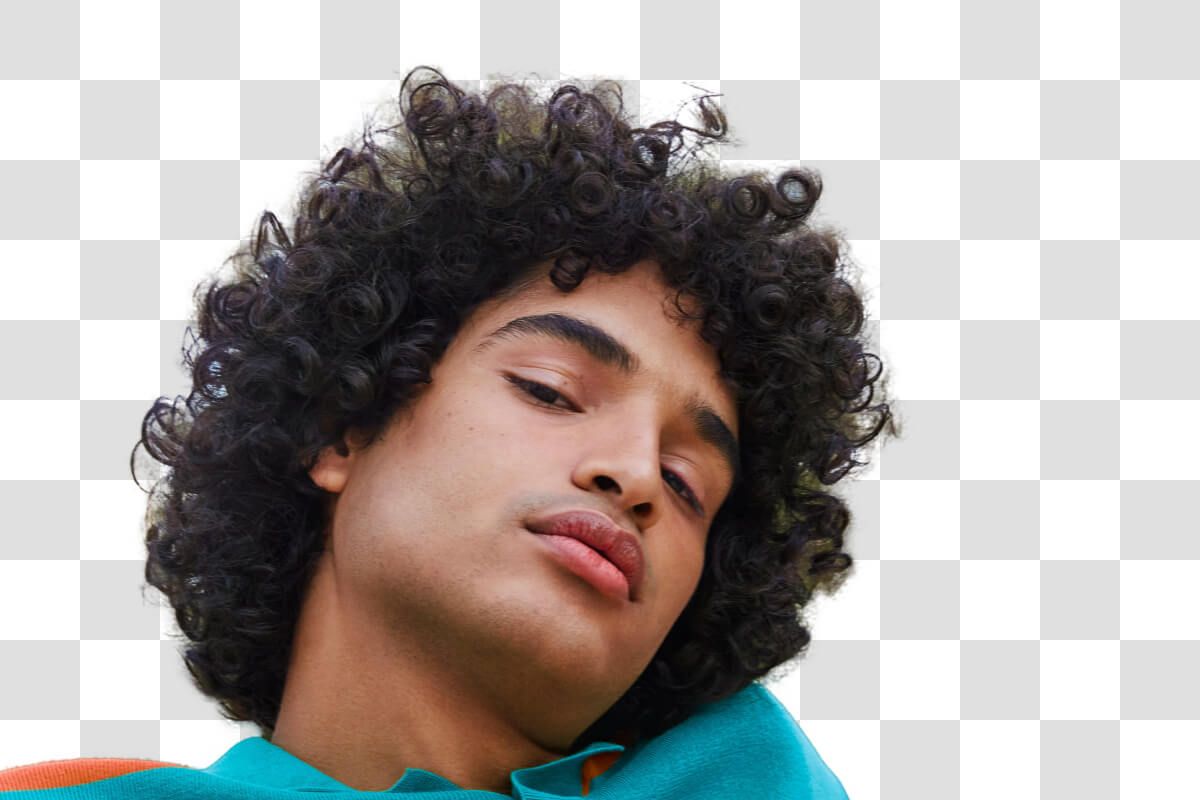A front-facing portrait isolated on a transparent checkerboard for a document photo workflow