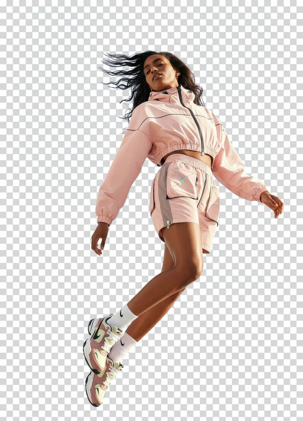 Full-length fashion model isolated on a transparent checkerboard