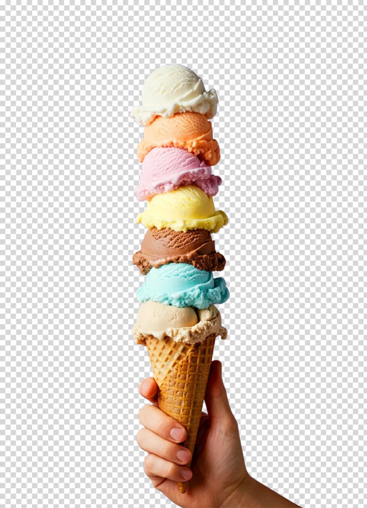 Tall ice cream cone with detailed edges isolated from its background
