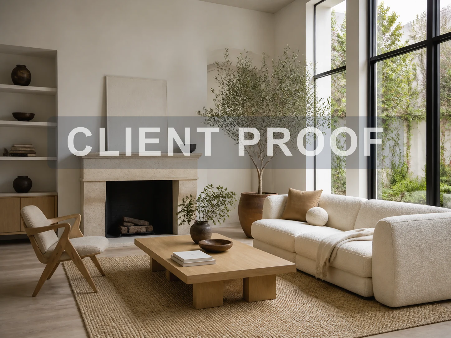 Contemporary living room covered by a CLIENT PROOF watermark