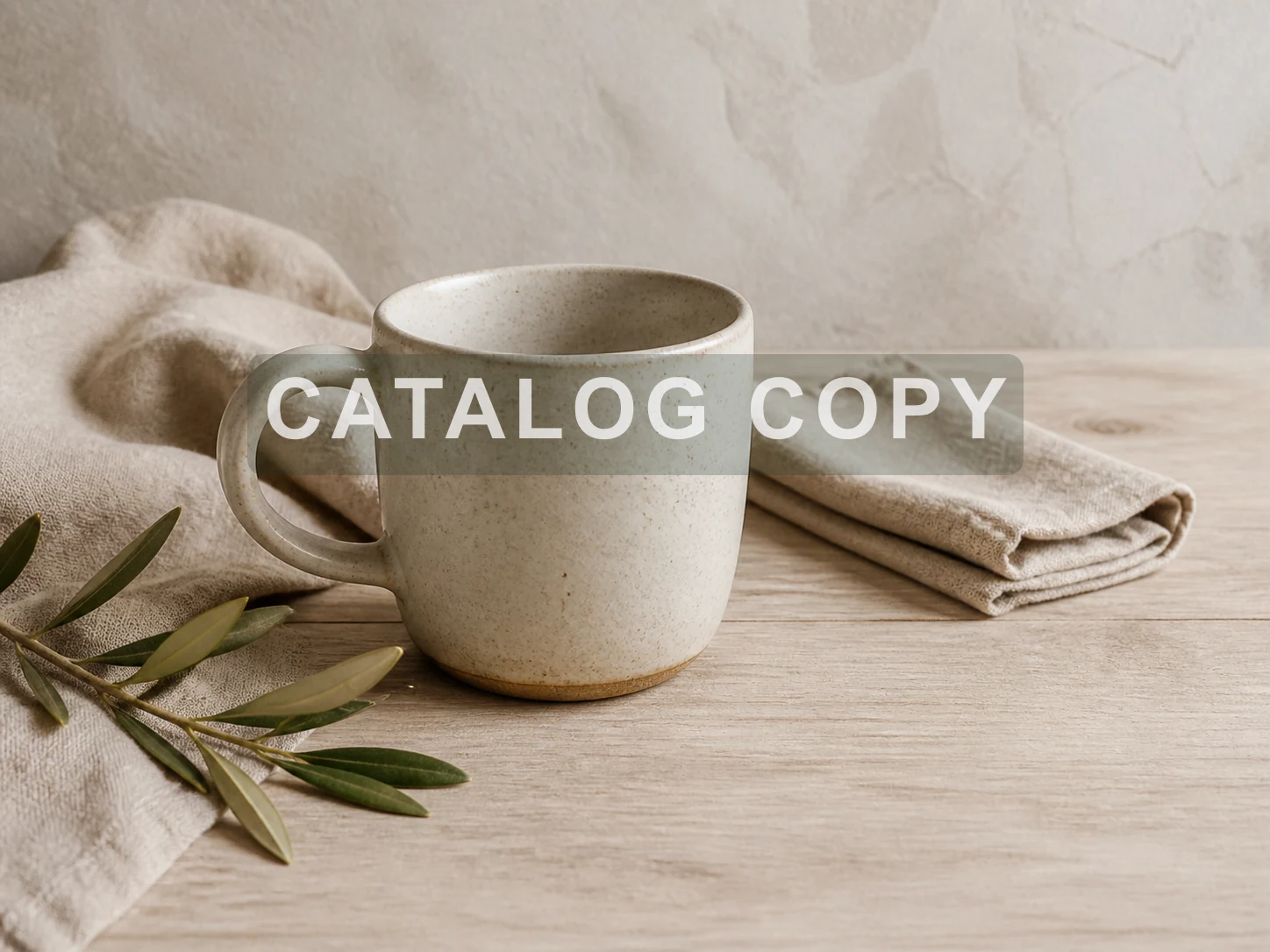 Ceramic mug product photo covered by a CATALOG COPY watermark